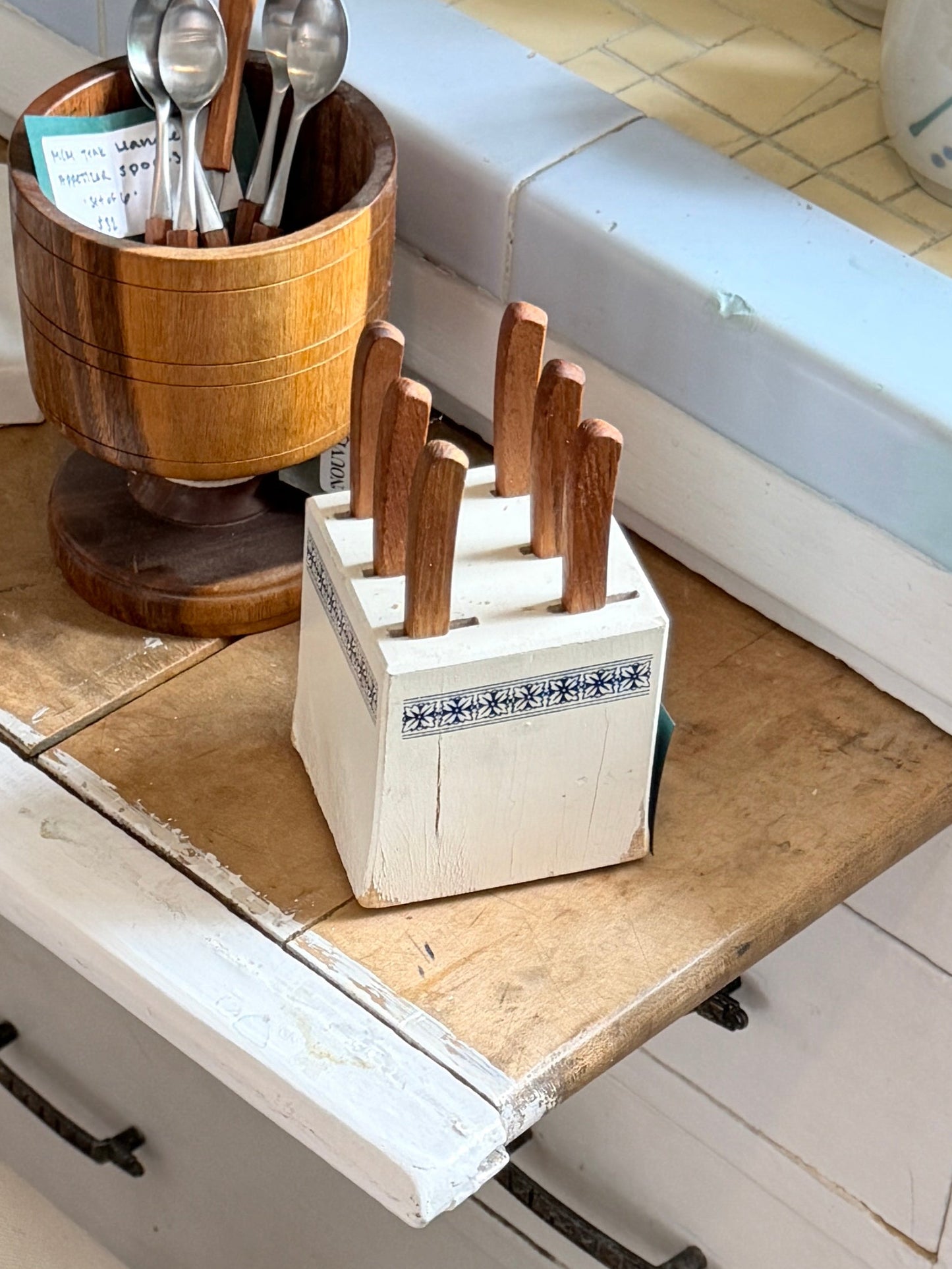 MCM Teak (6) Appetizer Knives in Danish Wood Knife Block