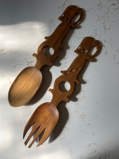 Carved Salad Tongs withe Elephant