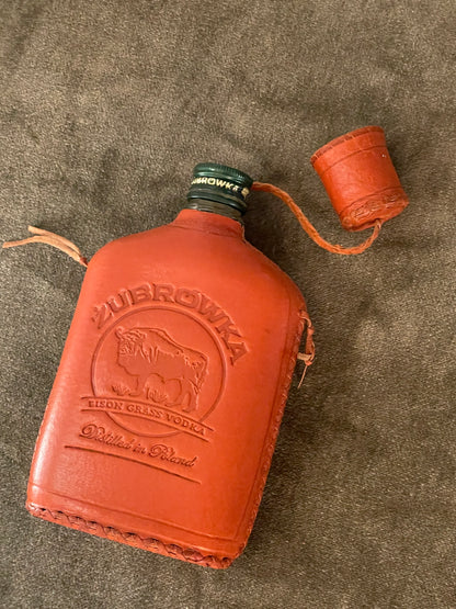 Vintage Leather “Zubrowska” Polish Vodka Flask (empty)