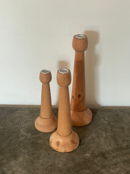 Minimalistic Modern Tiered Wood Turned Candle Holders - Set of 3