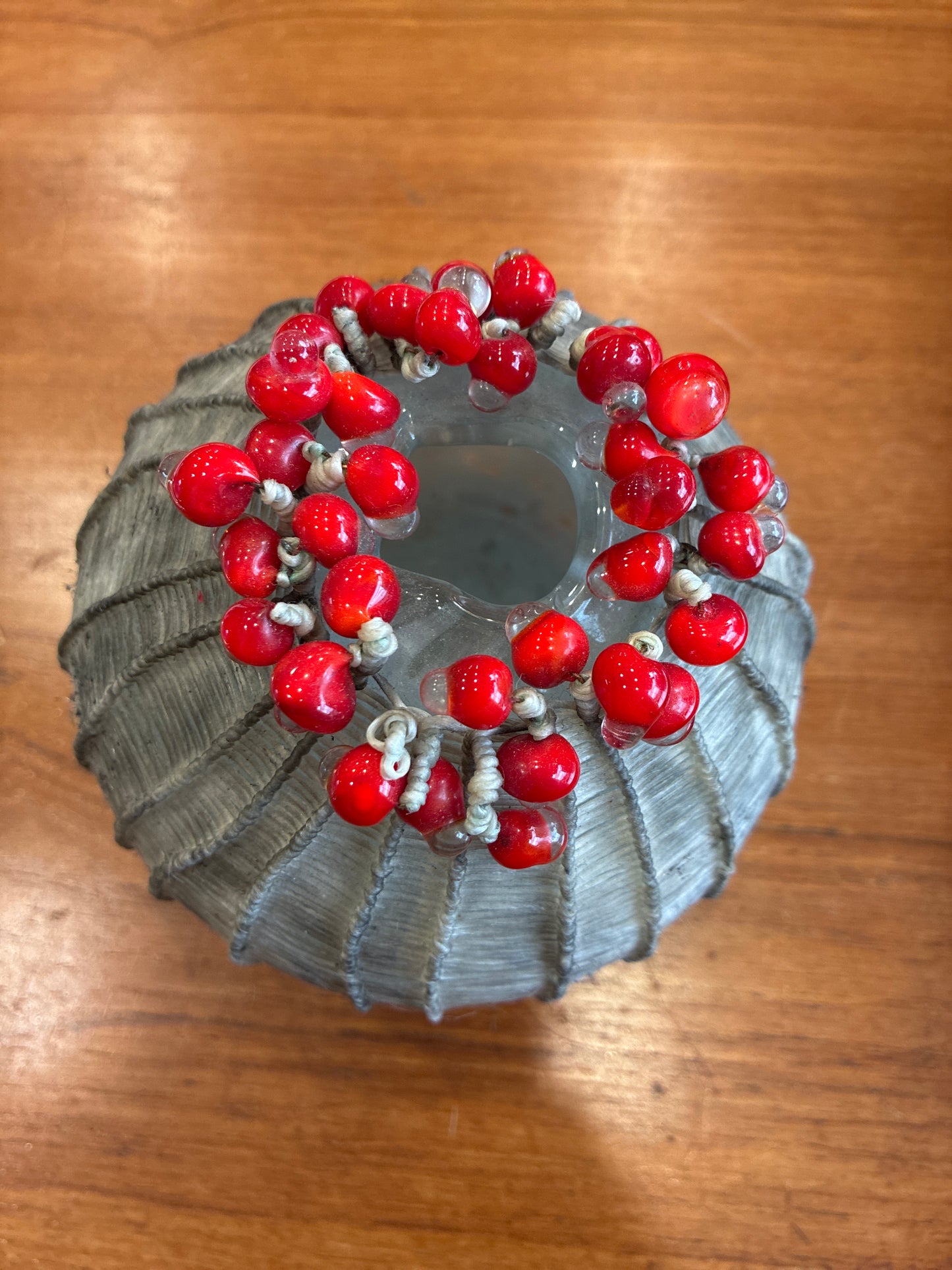 Original Glassblown Urchin Vessel Web Wrapped with Bead Adornment