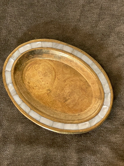 Mother of Pearl and Brass Oval Dish