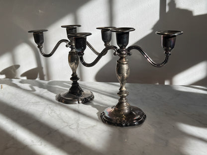 Silver Plated 3-Headed Candelabra, Sold as Pair