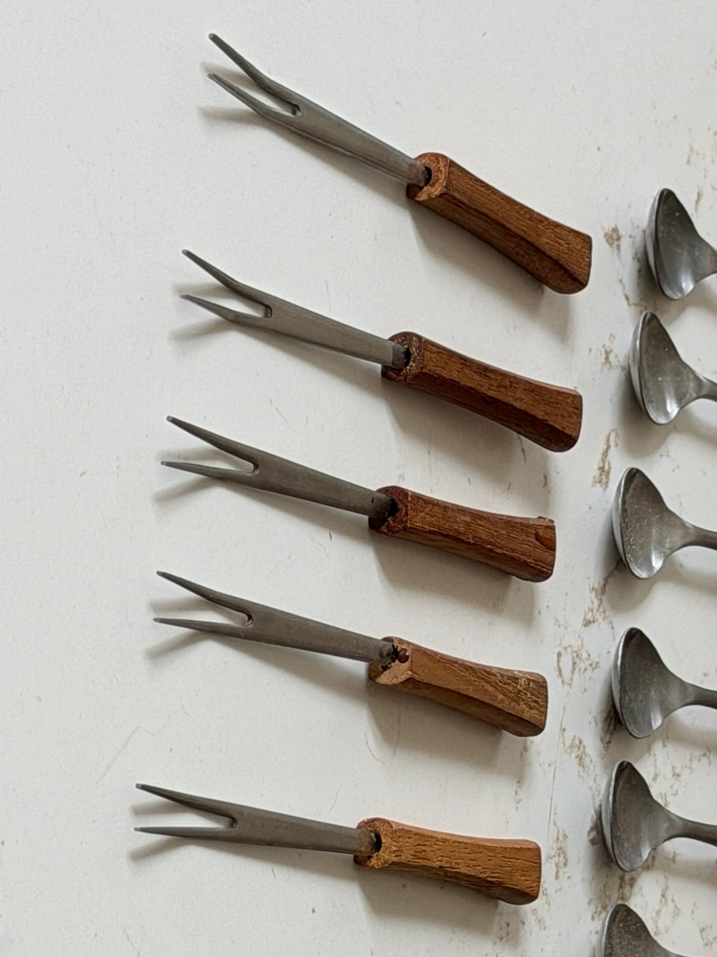 MCM Teak Handle Appetizer Forks - Set of 5