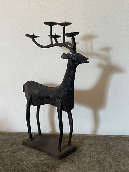 Vintage Brutalist Welded Metal Stag/Reindeer 5 Tealight Candle Holder