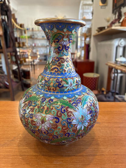 Decorative Brass Champleve Cloisonne Vase - Relief Textured