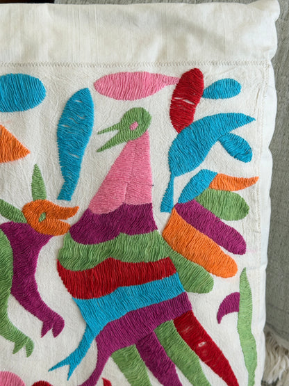 Vintage Tenango Hand Sewn Otomi Embroidered Folklore Pillowcase and Insert