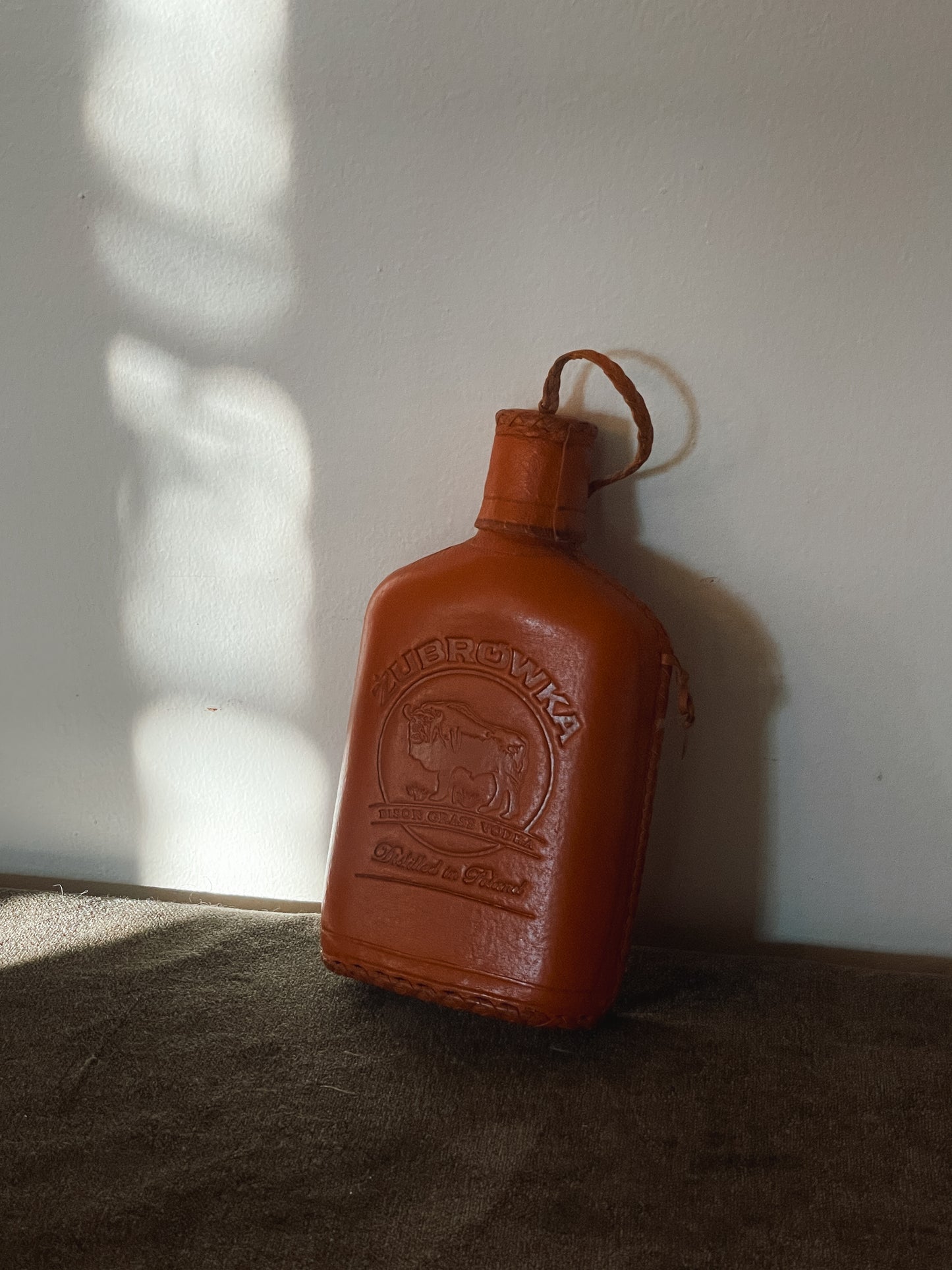 Vintage Leather “Zubrowska” Polish Vodka Flask (empty)
