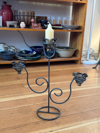 Iron Tea Light Candelabra with Glass