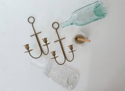 Vintage Brass Wall Mounted Candelabras - Sold as a pair