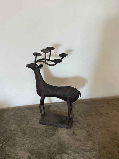 Vintage Brutalist Welded Metal Stag/Reindeer 5 Tealight Candle Holder