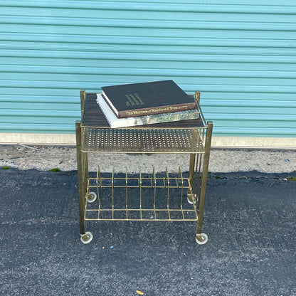 1950’s Rolling Entertainment Record Stand with Brass Cane Detail work
