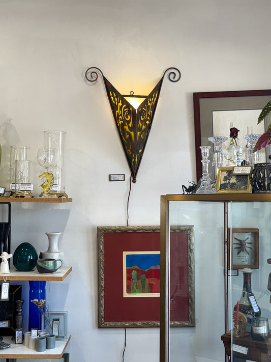 Abstract Welded Metal Wall Sconce with Yellow Backing