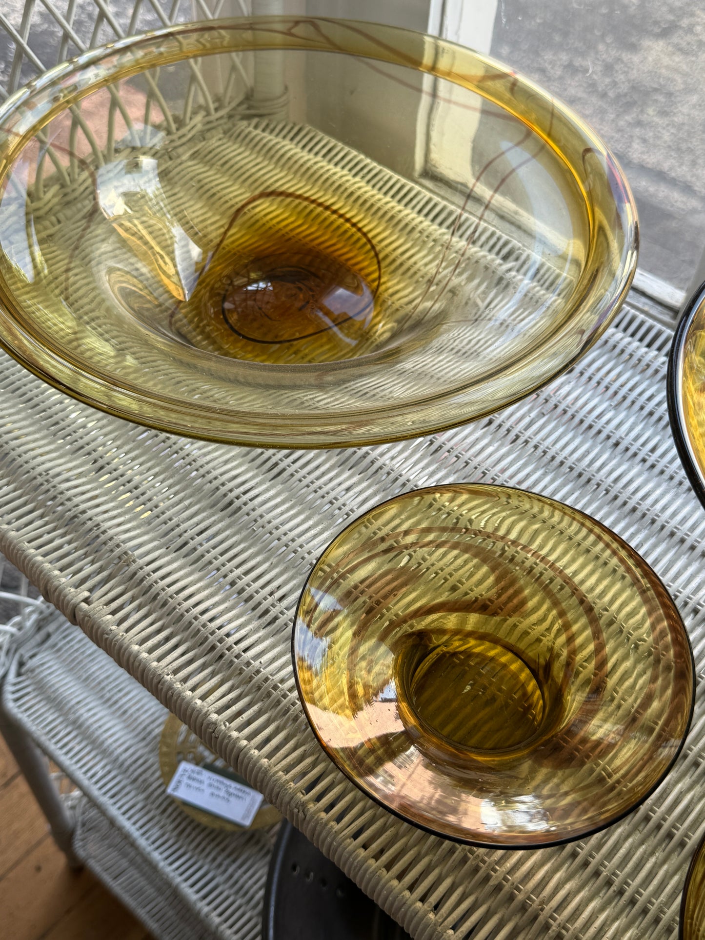 Glassblown Amber Swirl Hosting Bowls - Set 4