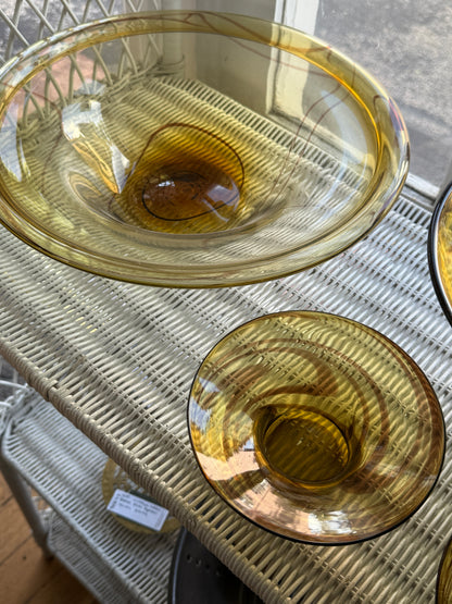 Glassblown Amber Swirl Hosting Bowls - Set 4