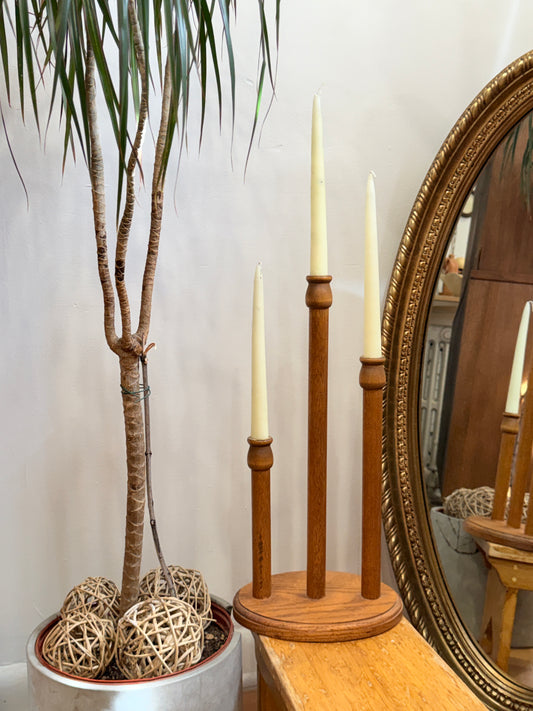Vintage Wood Tiered Three Head Candelabra