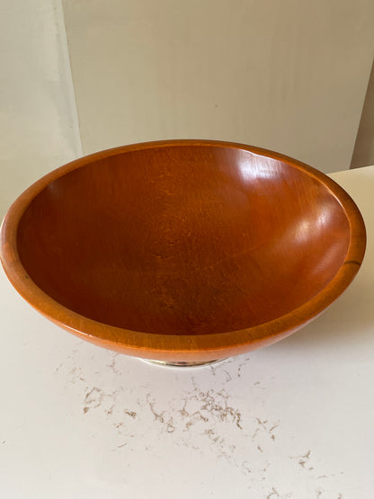 Carved Wood Bowl on Silver Metal Pedestal