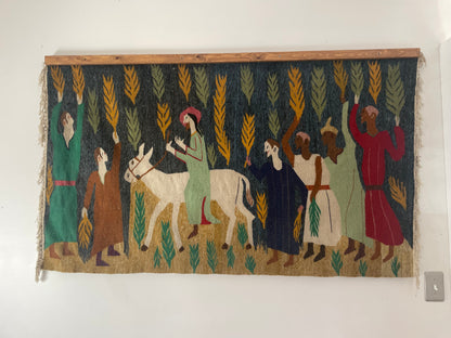 Vintage 1950’s Wool Tapestry of Palm Sunday Scene