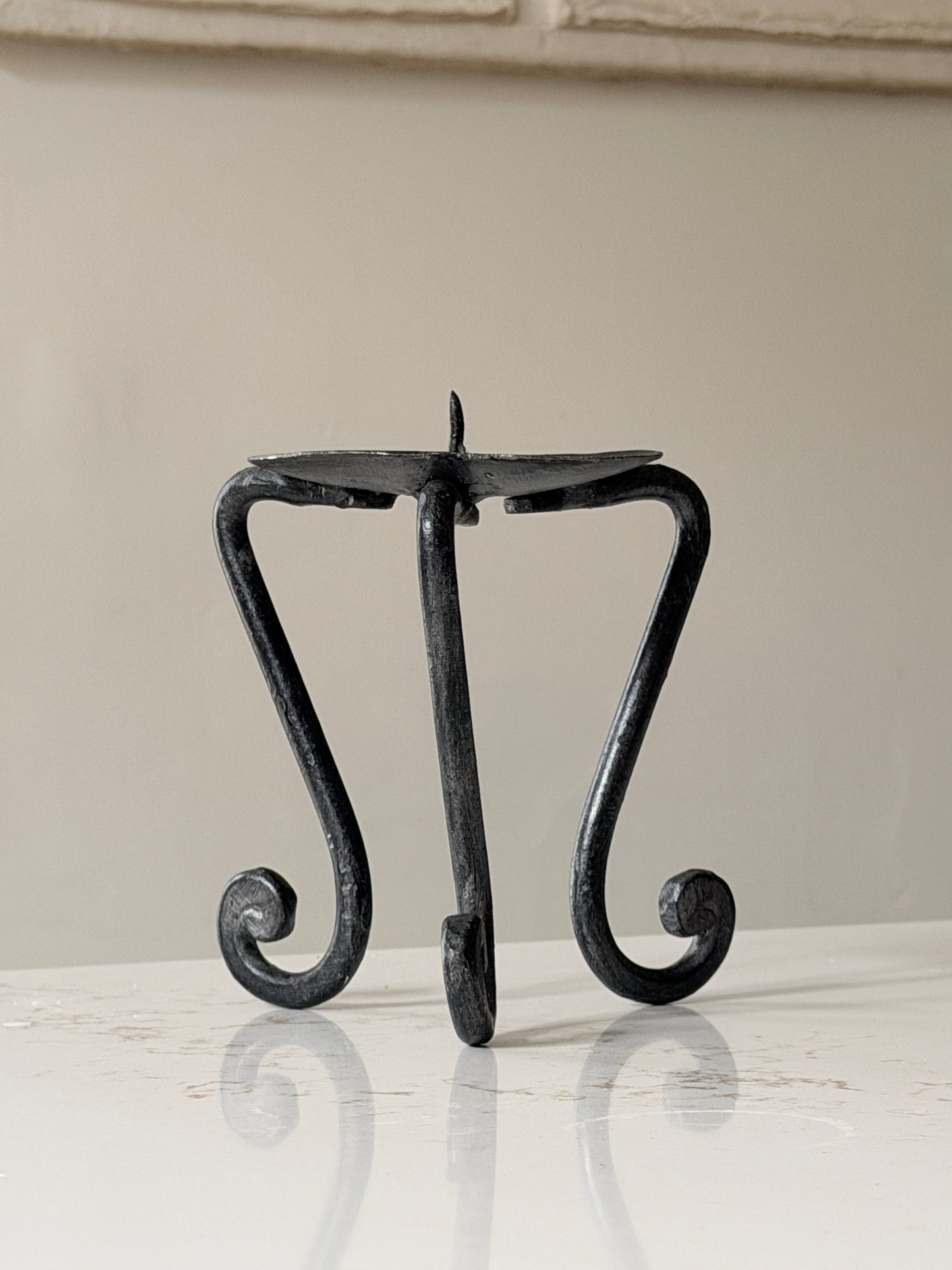 Forged Metal Tri-Leg Swirled Foot Pillar Candle Holder