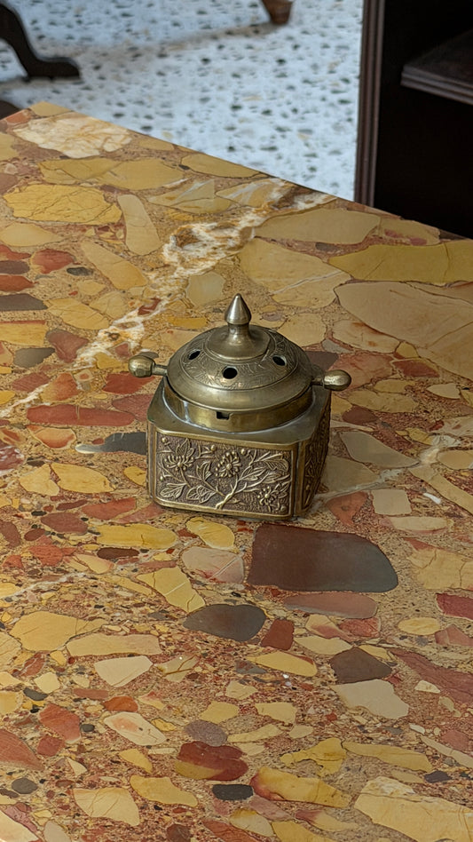 Vintage Brass Flip Top Incense Burner with Ash Chamber