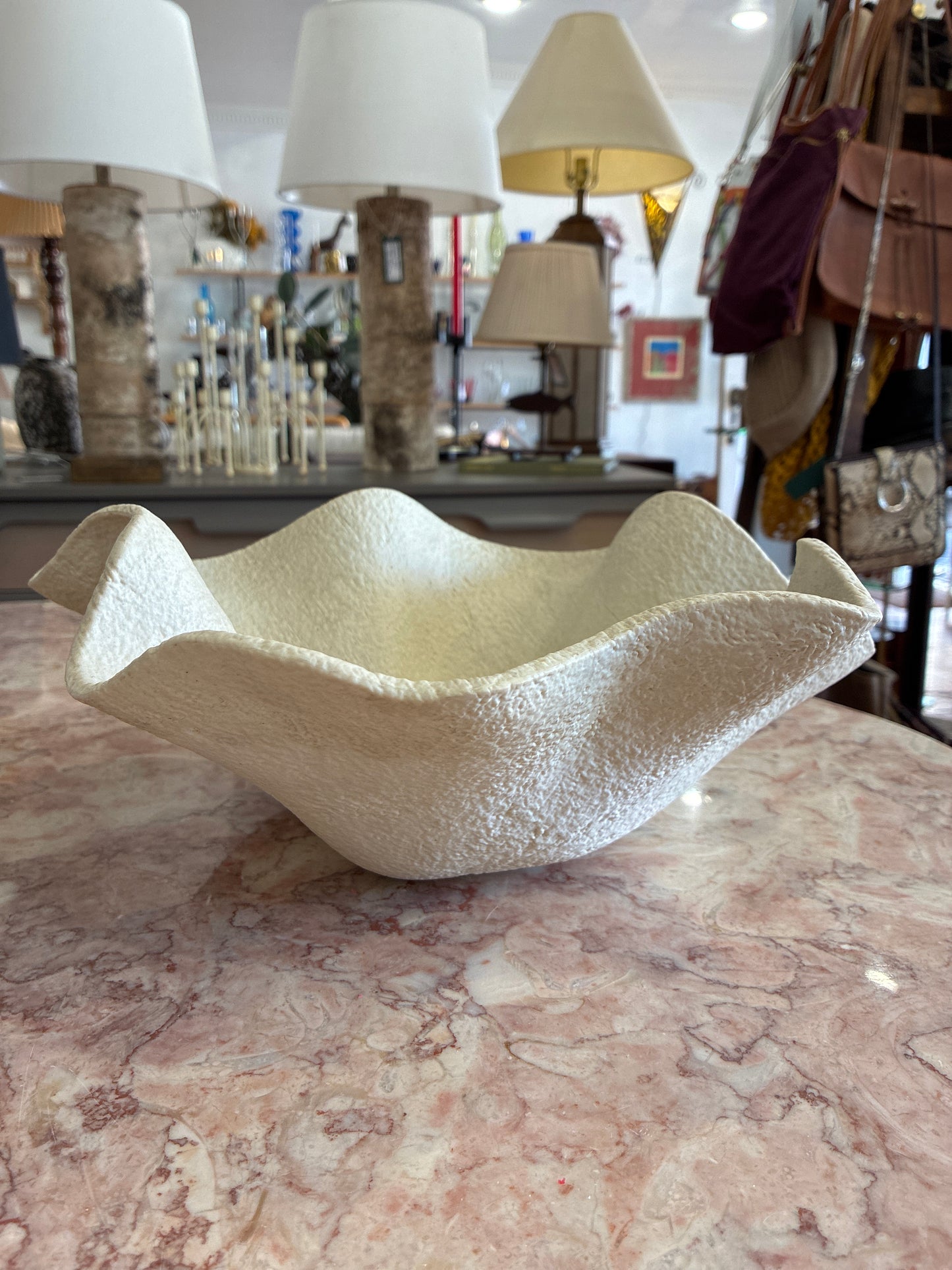 Handcrafted Ceramic Texturized “Hankerchief” Wavy Edge Sculptural Bowl