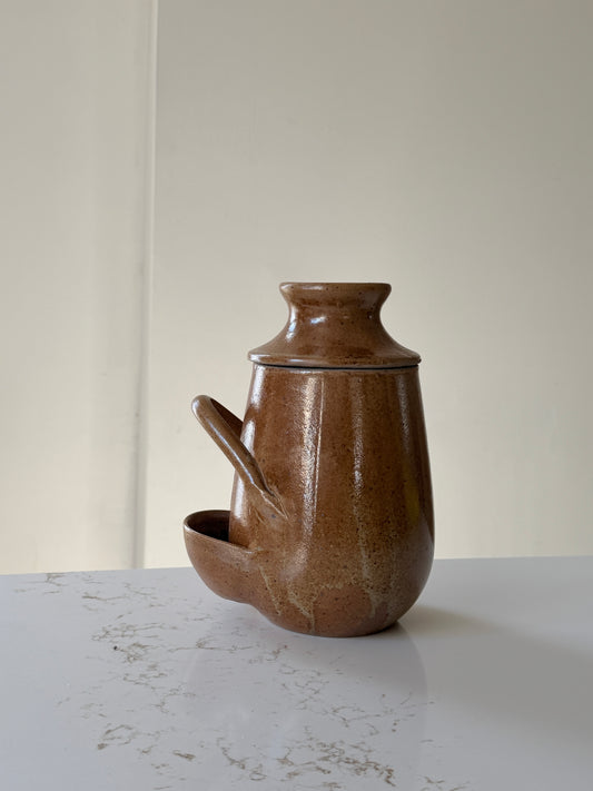 Vintage French Speckled Stoneware Lidded Pickling Jar