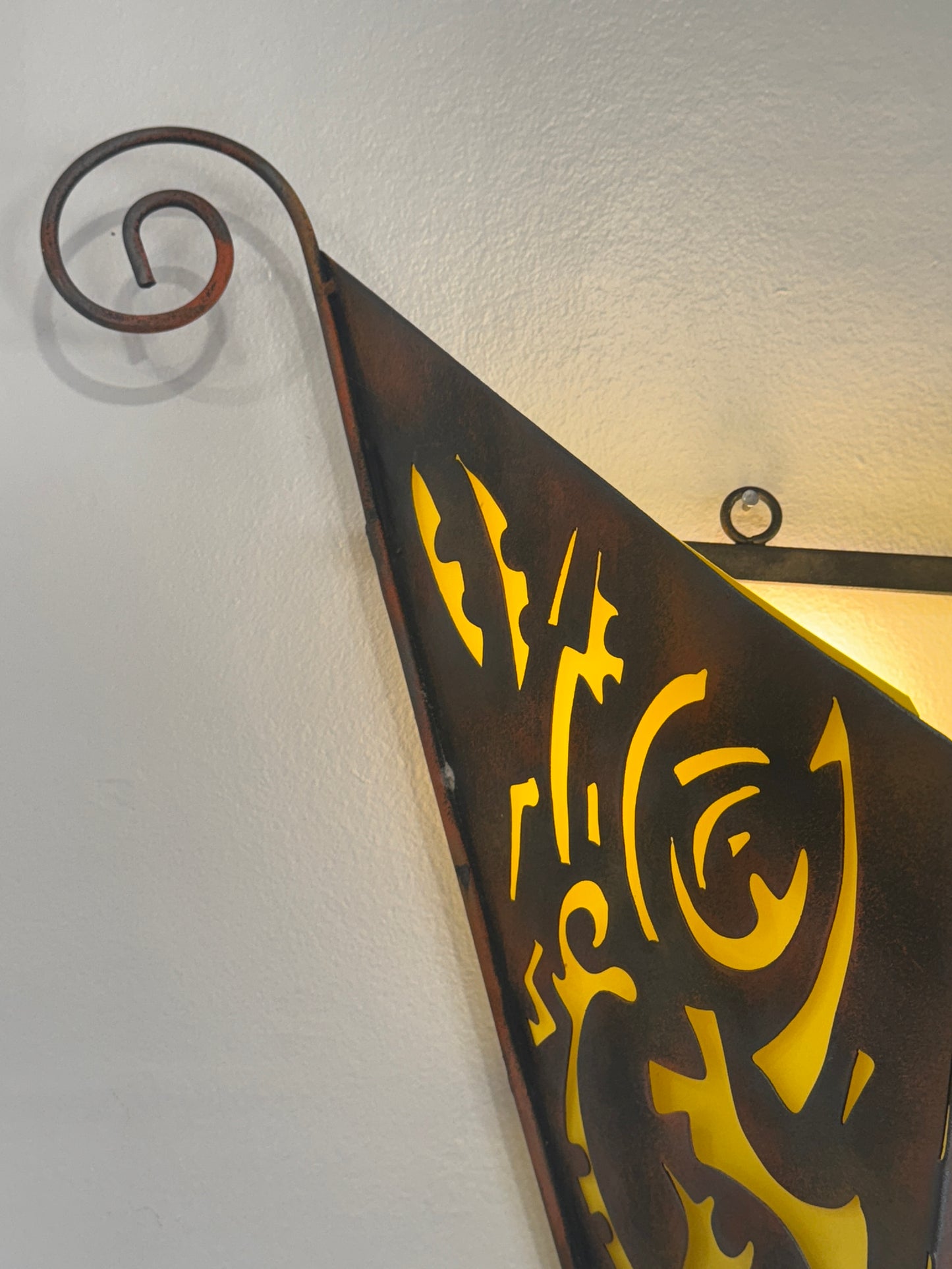 Abstract Welded Metal Wall Sconce with Yellow Backing
