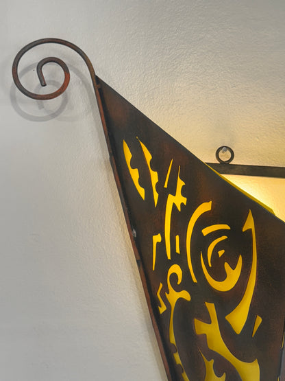 Abstract Welded Metal Wall Sconce with Yellow Backing