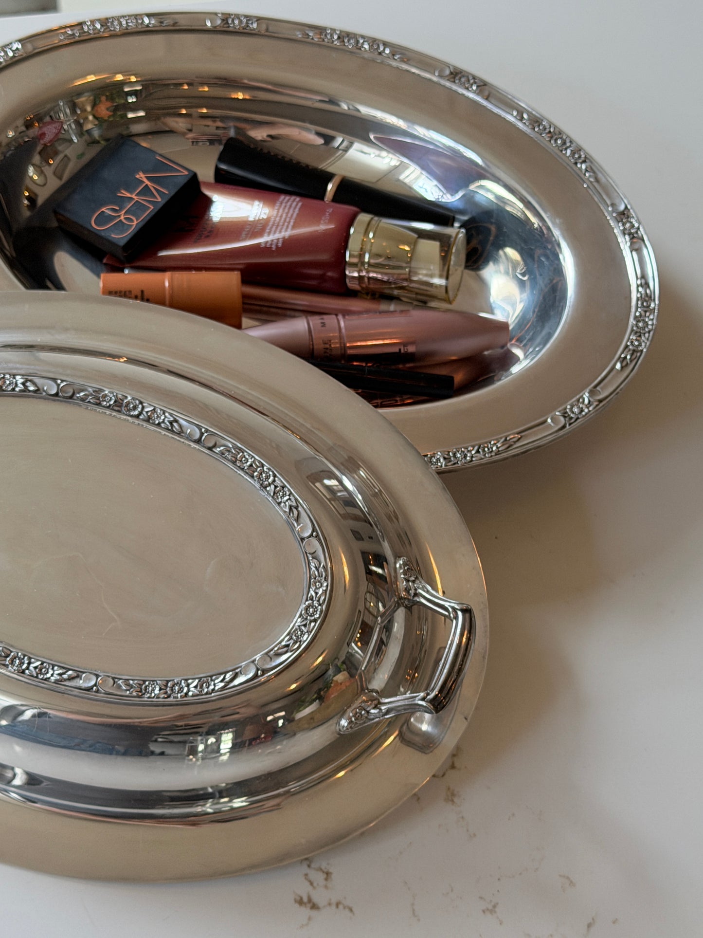 Vintage Silver Plated Oval Lidded Serving Dish with Floral Design by Roger’s & Bro.