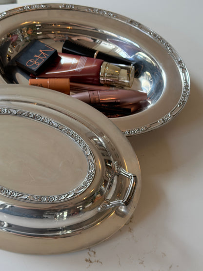 Vintage Silver Plated Oval Lidded Serving Dish with Floral Design by Roger’s & Bro.
