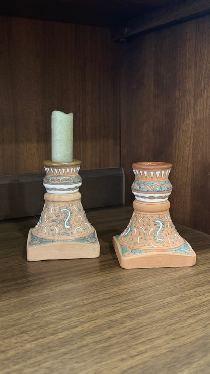 Handcrafted Grecian Terracotta Pair of Candle Holders by Rhodos