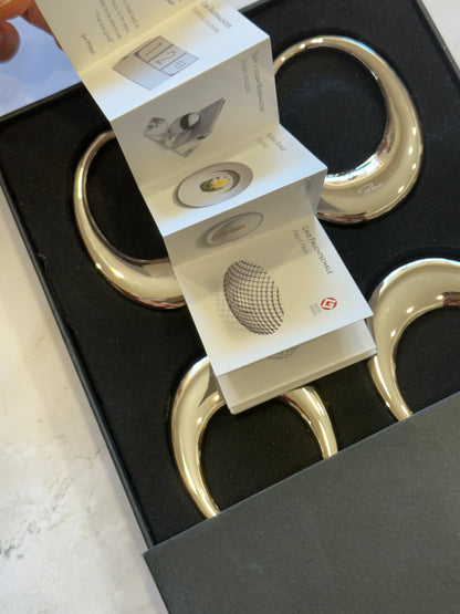 New in box Vintage Phillipi Mirrored Silver "Egg" Napkin Rings sold as set of 4