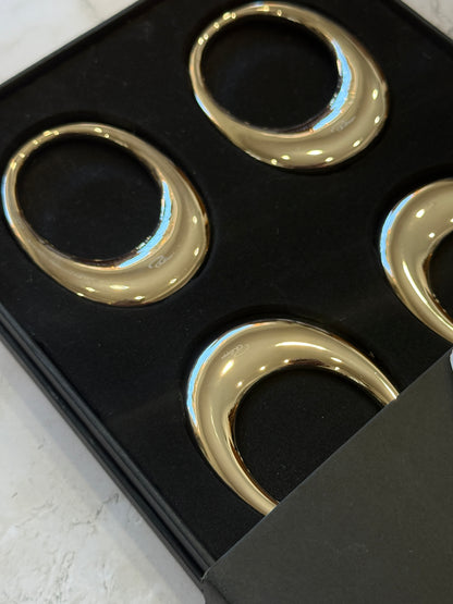 New in box Vintage Phillipi Mirrored Silver "Egg" Napkin Rings sold as set of 4