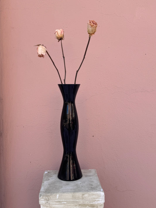 Black Glass Hourglass Angular Flower Vase