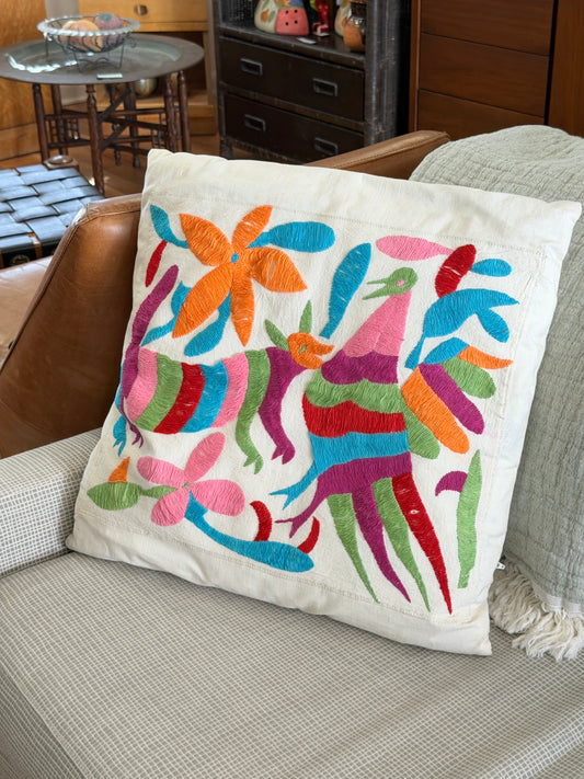 Vintage Tenango Hand Sewn Otomi Embroidered Folklore Pillowcase and Insert