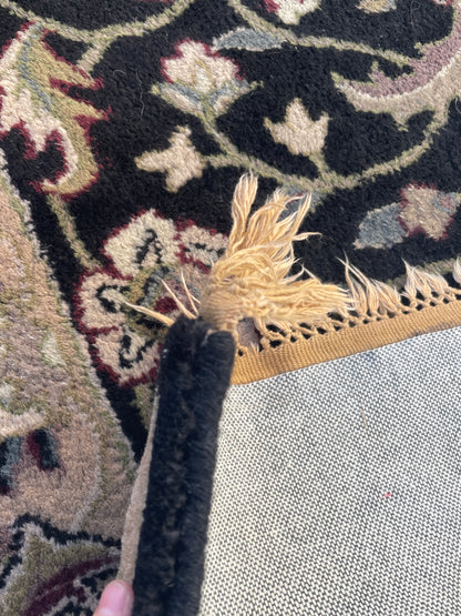 Handmade in India, “Blade Black” Floral Wool Area Rug 3ftx5ft 3.5 in