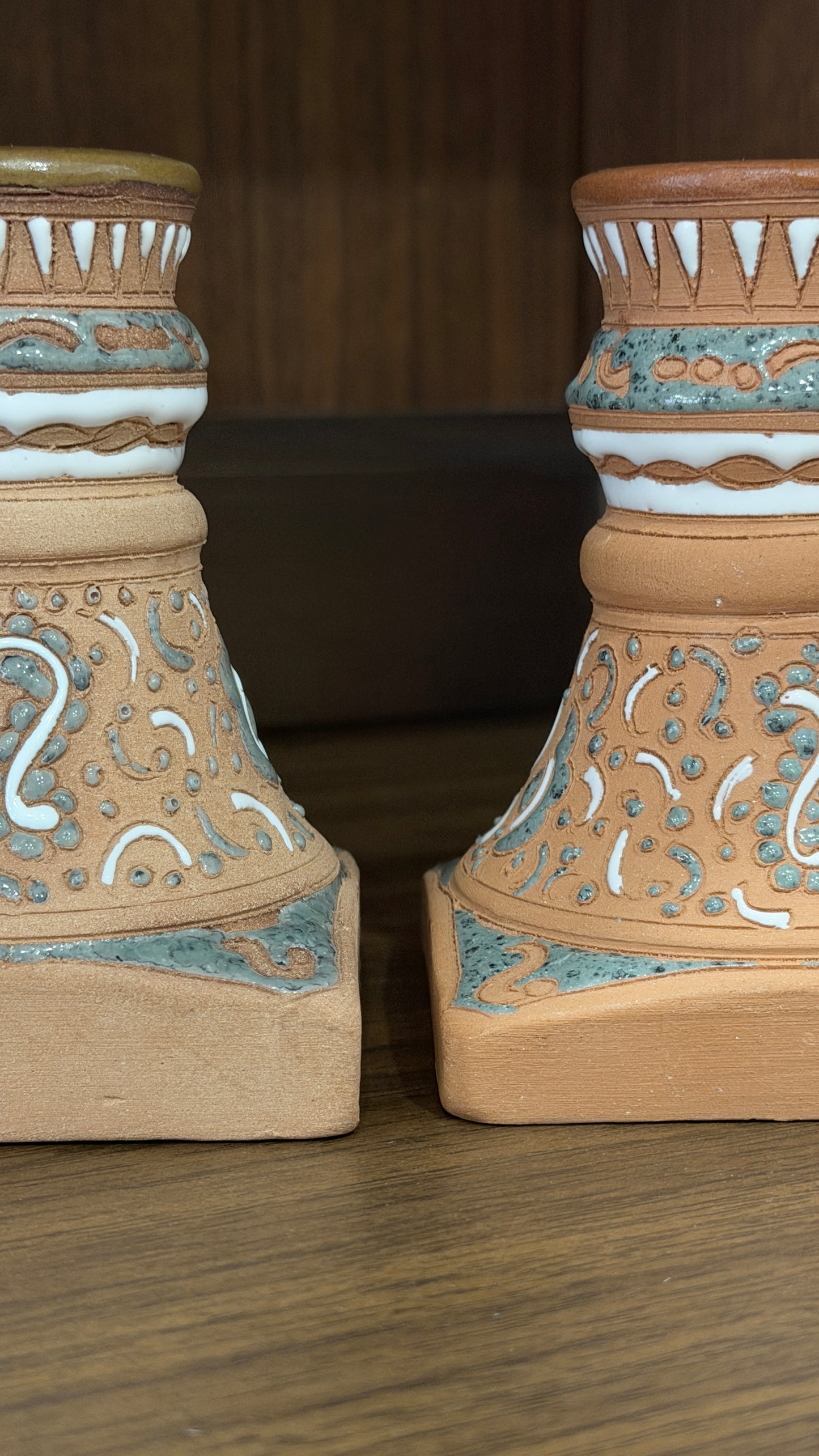 Handcrafted Grecian Terracotta Pair of Candle Holders by Rhodos