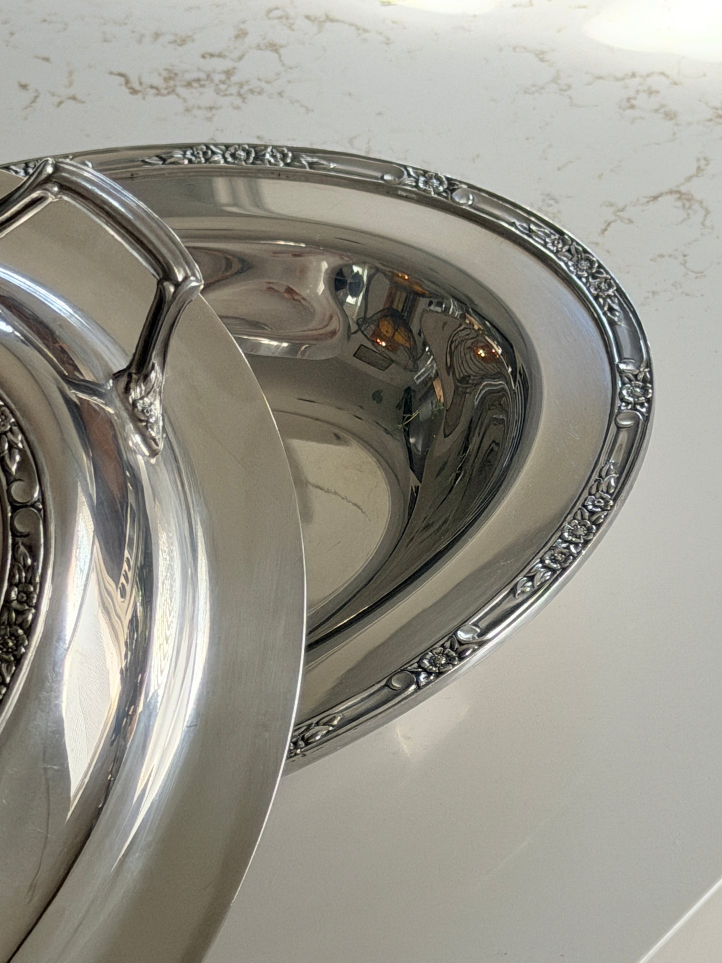 Vintage Silver Plated Oval Lidded Serving Dish with Floral Design by Roger’s & Bro.
