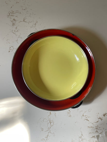 Vintage Midcentury Yugoslavian Red and Yellow Enamel Pans