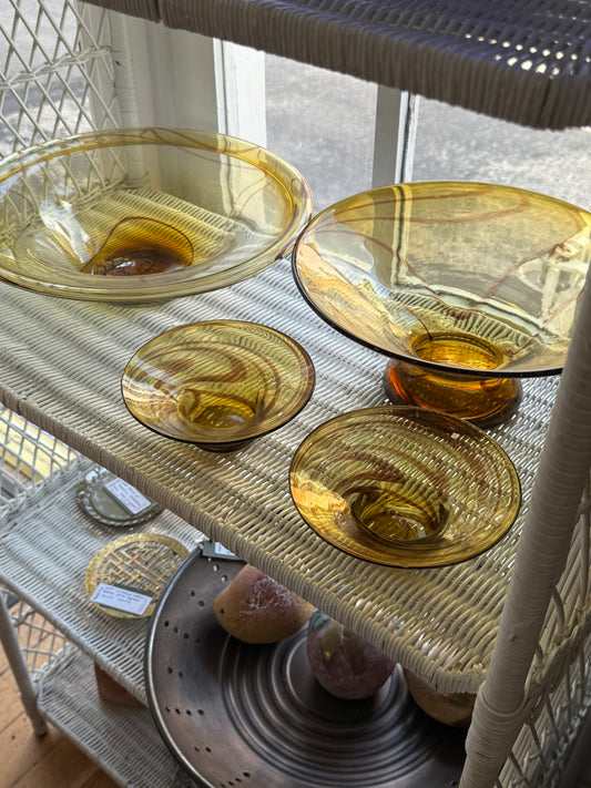 Glassblown Amber Swirl Hosting Bowls - Set 4