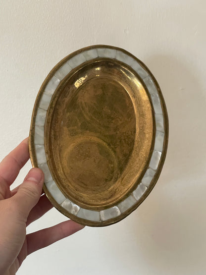 Mother of Pearl and Brass Oval Dish