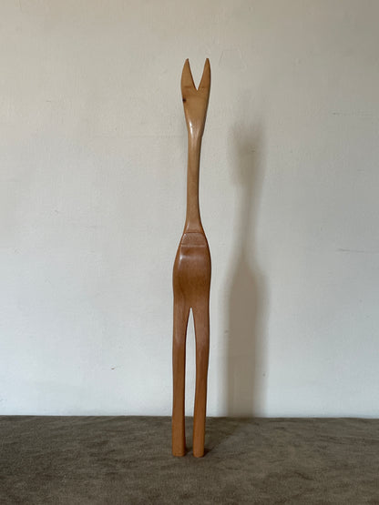 Tall Wood Carved Deer Figurine