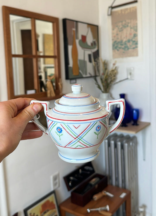 Mid-century Japanese “Daisy” Dual Handled Ceramic Sugar Pot