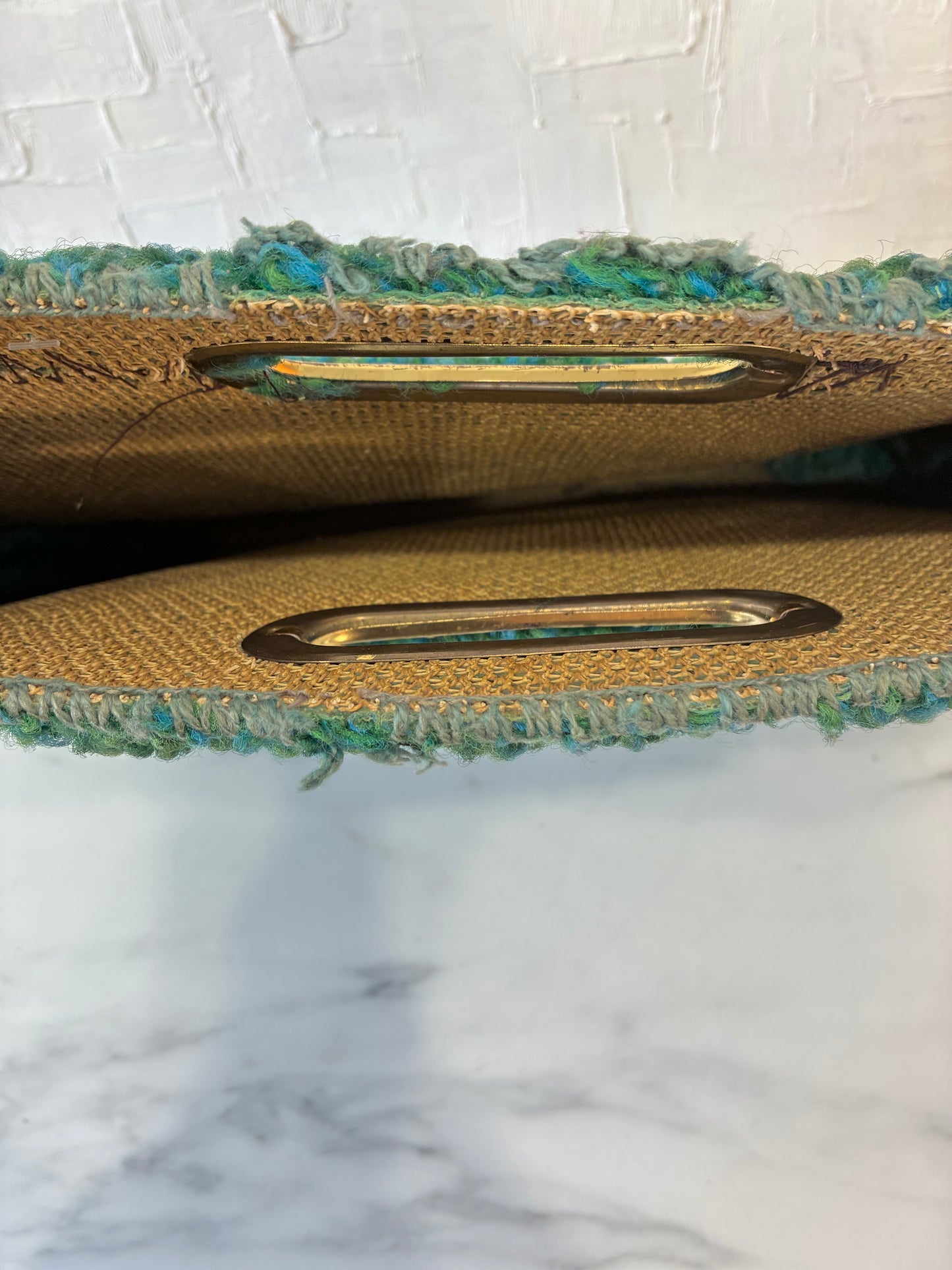 Vintage Handcrafted Peacock Green Carpet Textile Handbag