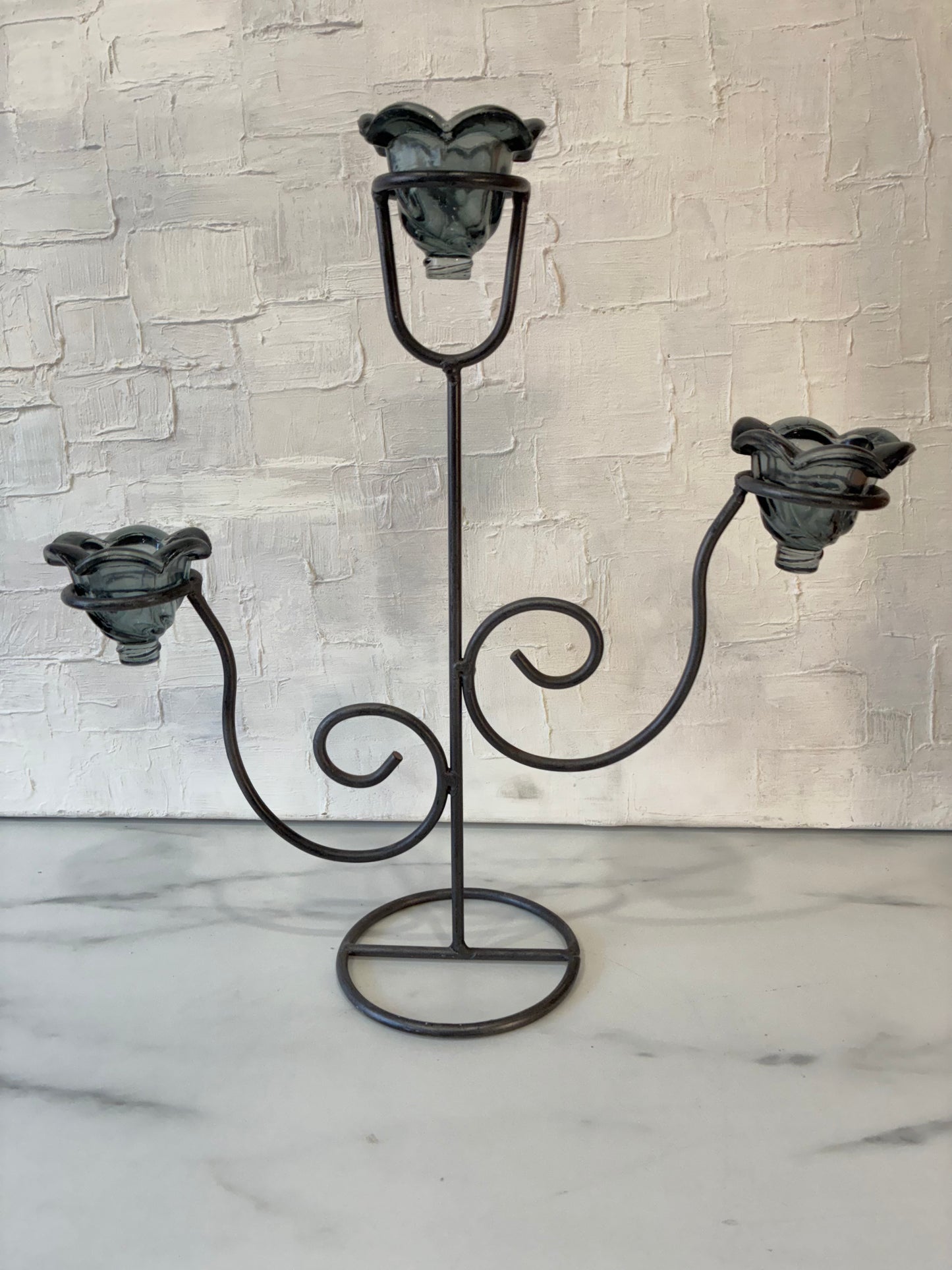 Iron Tea Light Candelabra with Glass