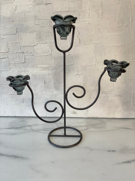 Iron Tea Light Candelabra with Glass
