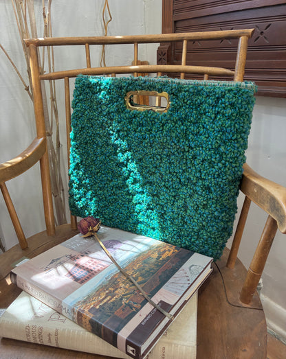 Vintage Handcrafted Peacock Green Carpet Textile Handbag