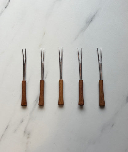 MCM Teak Handle Appetizer Forks - Set of 5