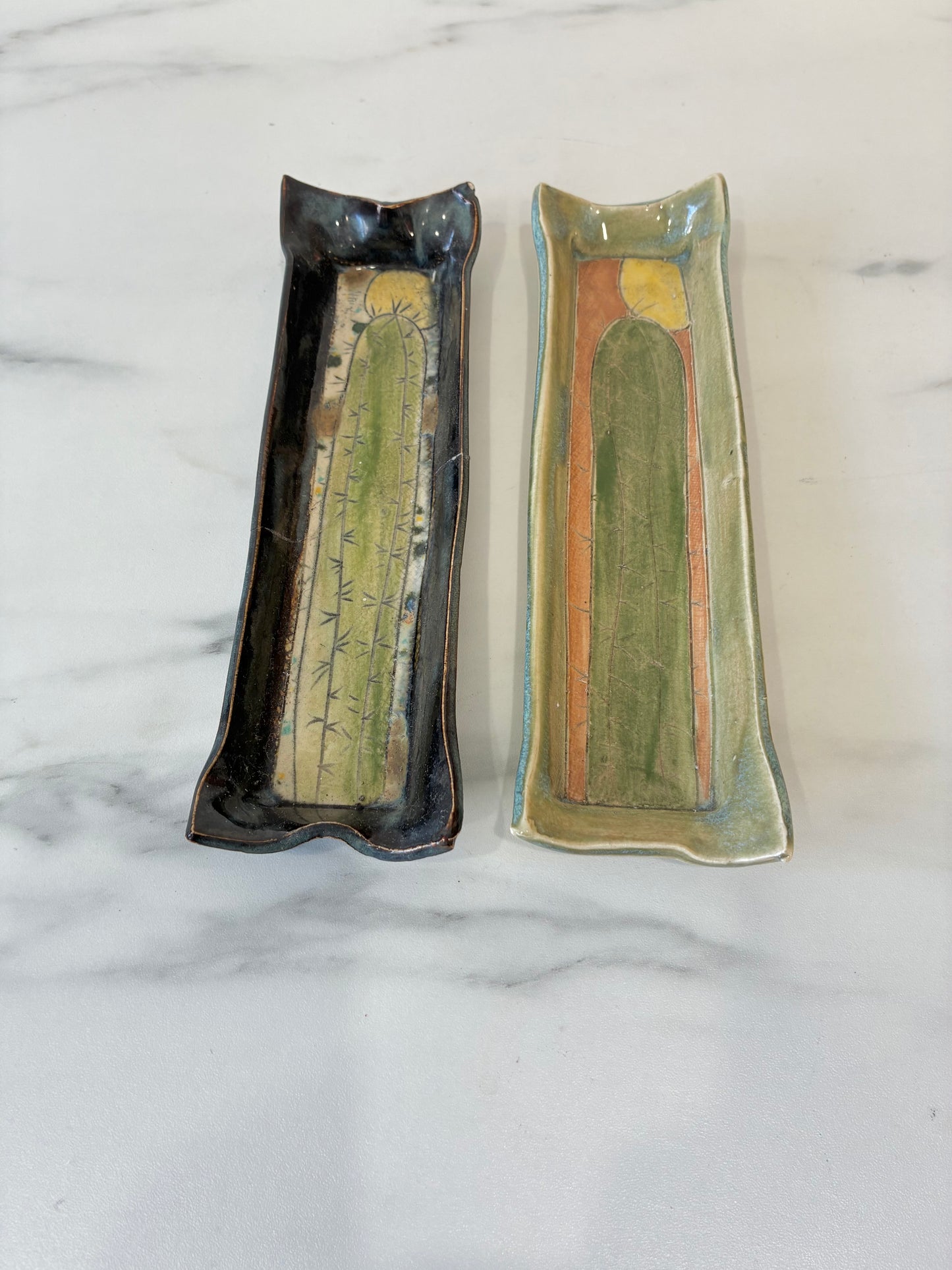 Original Custom Deb Babcock Blue Sky Pottery Studio Stacking Apothecary Trays sold as a pair of 2
