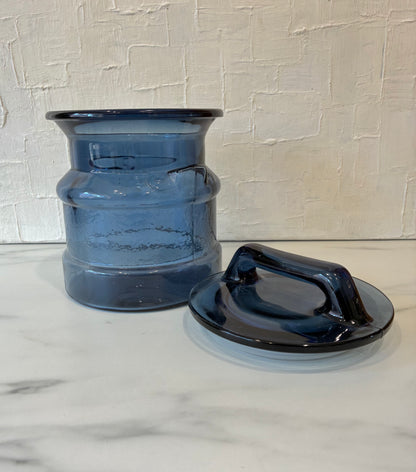 Vintage Blue Glass Lidded Canister by L.E. Smith Apothecary